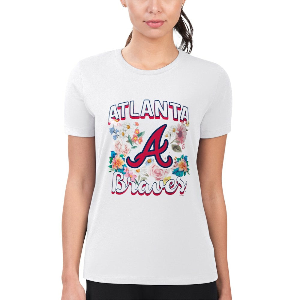 Atlanta Braves G-III 4Her by Carl Banks Women's Super-Slim Fit Lightweight Flowers Graphic T-Shirt White