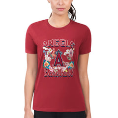 Los Angeles Angels G-III 4Her by Carl Banks Women's Super-Slim Fit Lightweight Flowers Graphic T-Shirt Red