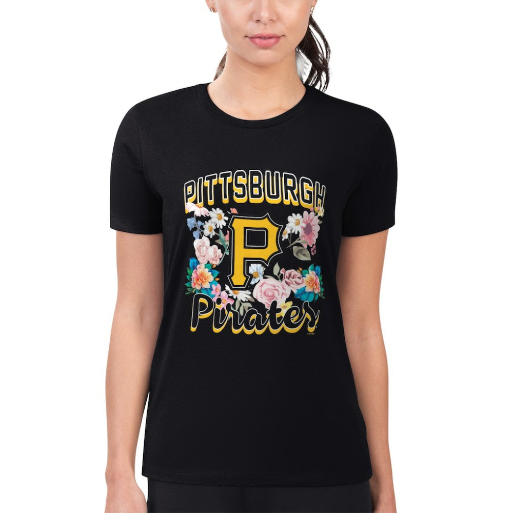 Pittsburgh Pirates G-III 4Her by Carl Banks Women's Super-Slim Fit Lightweight Flowers Graphic T-Shirt Black