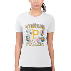 Pittsburgh Pirates G-III 4Her by Carl Banks Women's Super-Slim Fit Lightweight Flowers Graphic T-Shirt White