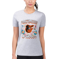 Baltimore Orioles G-III 4Her by Carl Banks Women's Super-Slim Fit Lightweight Flowers Graphic T-Shirt Heather Gray