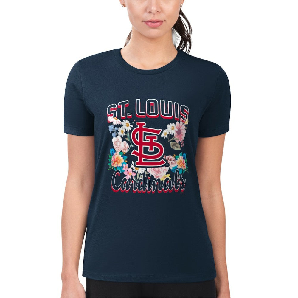 St. Louis Cardinals G-III 4Her by Carl Banks Women's Super-Slim Fit Lightweight Flowers Graphic T-Shirt Navy