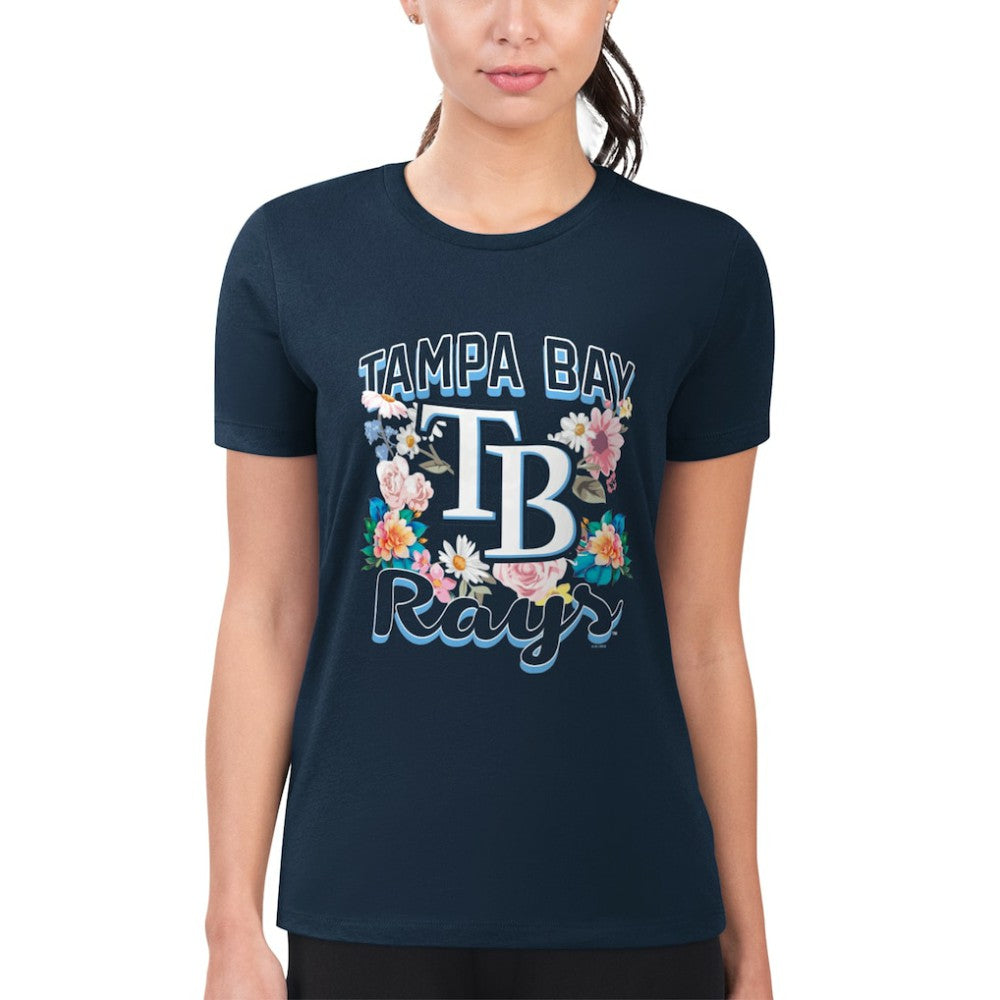 Tampa Bay Rays G-III 4Her by Carl Banks Women's Super-Slim Fit Lightweight Flowers Graphic T-Shirt Navy