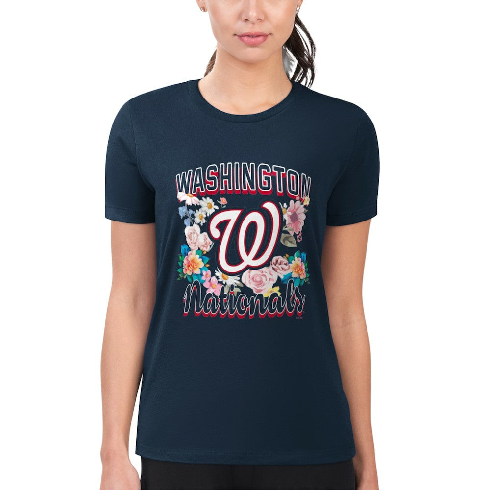 Washington Nationals G-III 4Her by Carl Banks Women's Super-Slim Fit Lightweight Flowers Graphic T-Shirt Navy