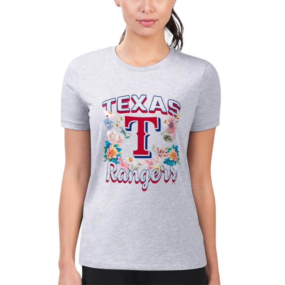 Texas Rangers G-III 4Her by Carl Banks Women's Super-Slim Fit Lightweight Flowers Graphic T-Shirt Heather Gray