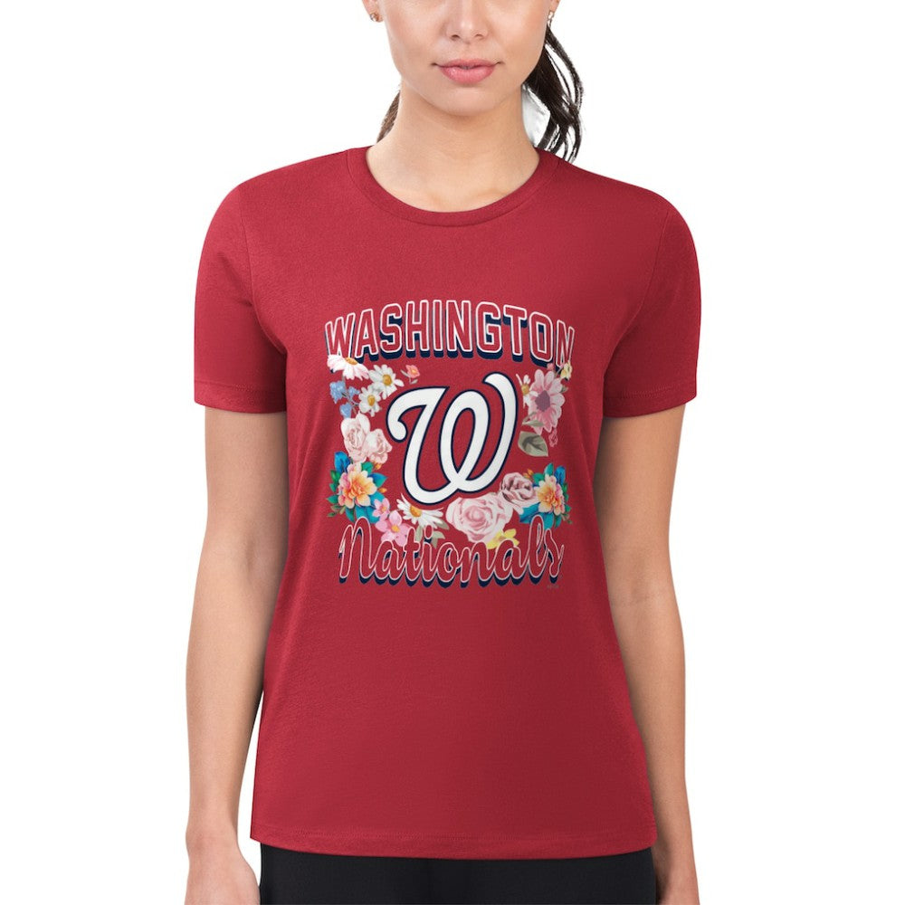 Washington Nationals G-III 4Her by Carl Banks Women's Super-Slim Fit Lightweight Flowers Graphic T-Shirt Red