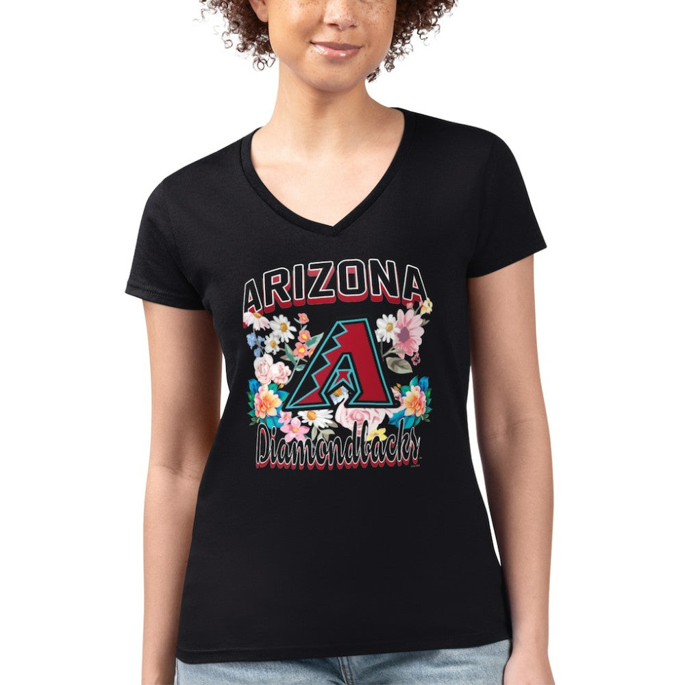 Arizona Diamondbacks G-III 4Her by Carl Banks Women's Super-Slim Fit Lightweight Flowers Graphic V-Neck T-Shirt Black