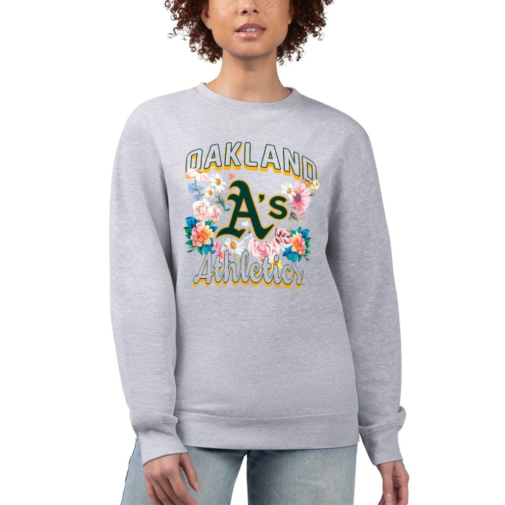 Oakland Athletics G-III 4Her by Carl Banks Women's Flowers Graphic Pullover Sweatshirt Heather Gray