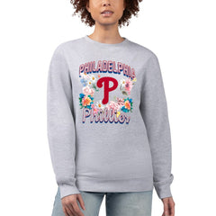 Philadelphia Phillies G-III 4Her by Carl Banks Women's Flowers Graphic Pullover Sweatshirt Heather Gray