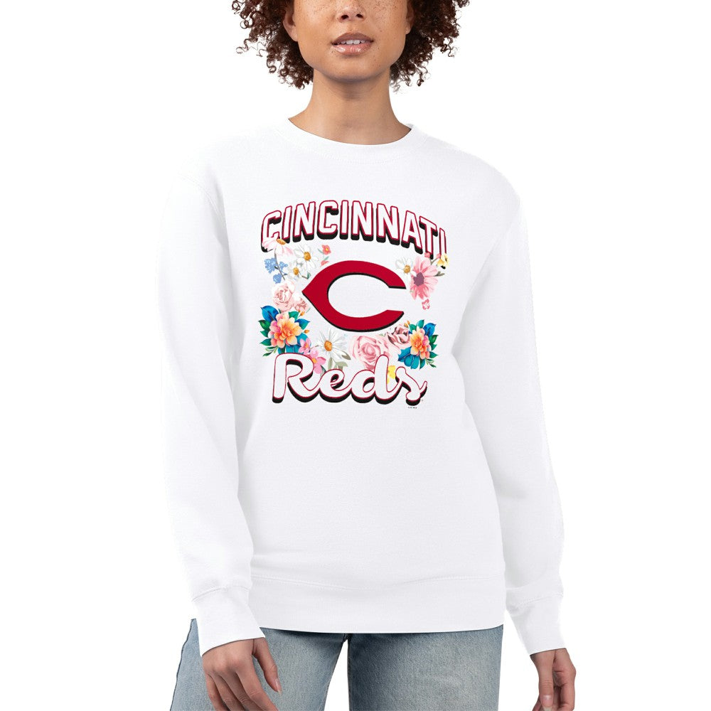Cincinnati Reds G-III 4Her by Carl Banks Women's Flowers Graphic Pullover Sweatshirt White
