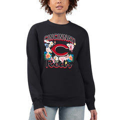 Cincinnati Reds G-III 4Her by Carl Banks Women's Flowers Graphic Pullover Sweatshirt Black