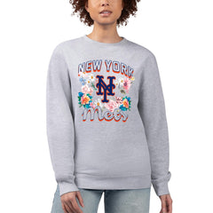 New York Mets G-III 4Her by Carl Banks Women's Flowers Graphic Pullover Sweatshirt Heather Gray