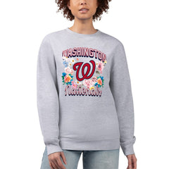 Washington Nationals G-III 4Her by Carl Banks Women's Flowers Graphic Pullover Sweatshirt Heather Gray