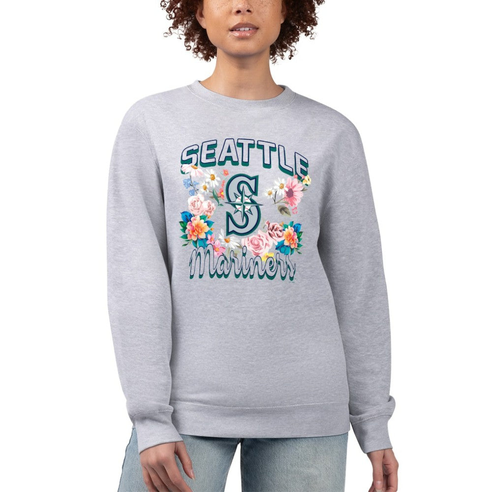 Seattle Mariners G-III 4Her by Carl Banks Women's Flowers Graphic Pullover Sweatshirt Heather Gray