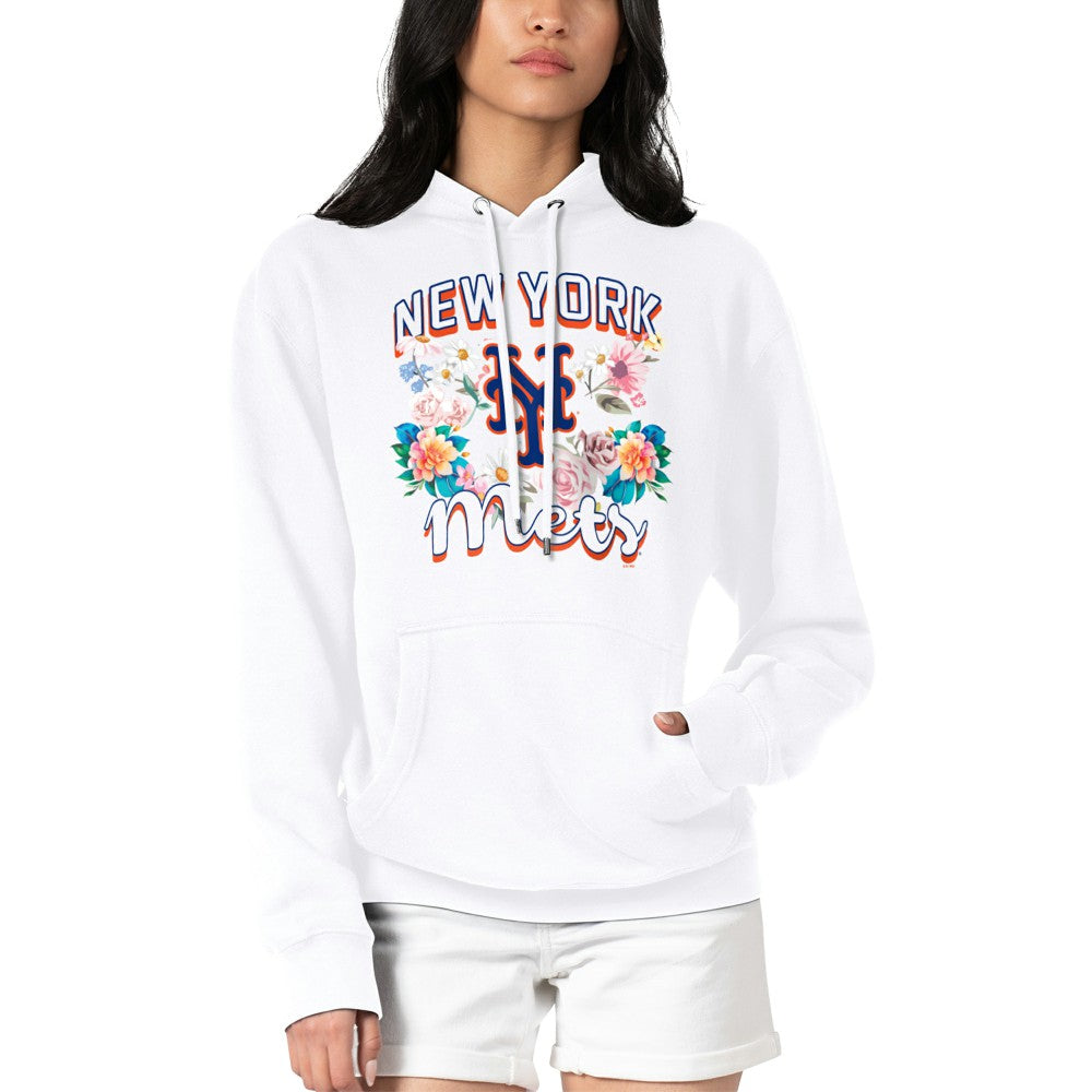 New York Mets G-III 4Her by Carl Banks Women's Flowers Graphic Pullover Hoodie White