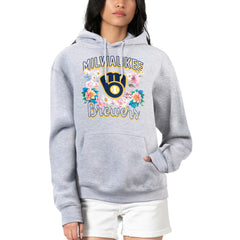Milwaukee Brewers G-III 4Her by Carl Banks Women's Flowers Graphic Pullover Hoodie Heather Gray