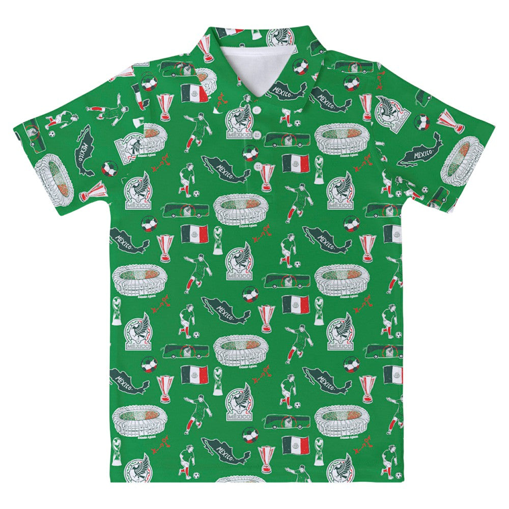Mexico National Team Vive La Fete Youth Impressions Artwork Polo - Green outlet