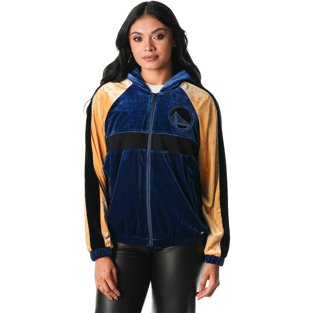 Golden State Warriors The Wild Collective Women's Velour Full-Zip Track Jacket Hoodie sale - Blue cheap