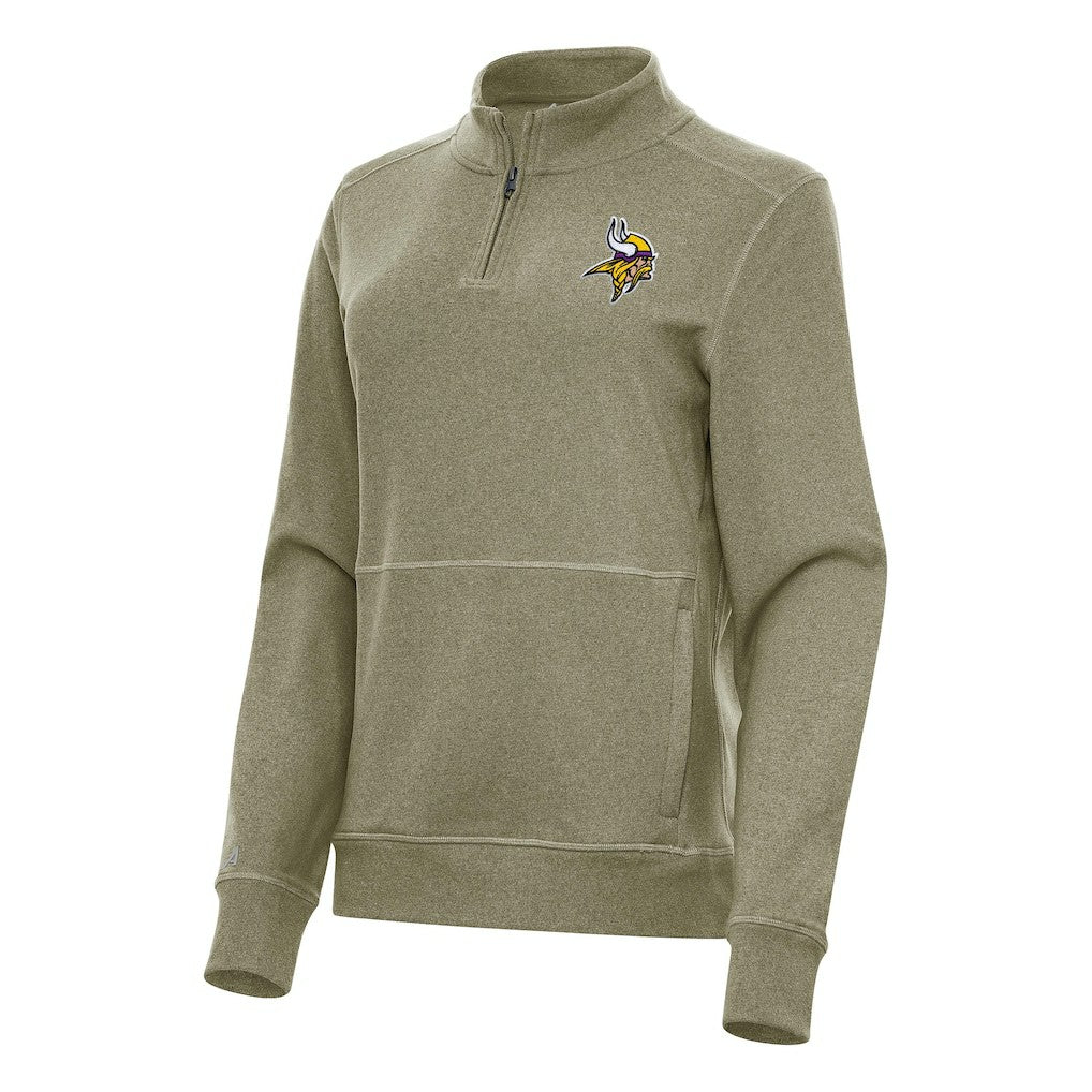 Minnesota Vikings Antigua Women's Crush Quarter-Zip Jacket - Heather Olive cheap