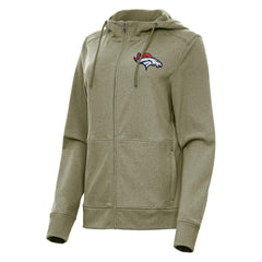 Denver Broncos Antigua Women's Seeker Full-Zip Hoodie Jacket - Heather Olive cheap