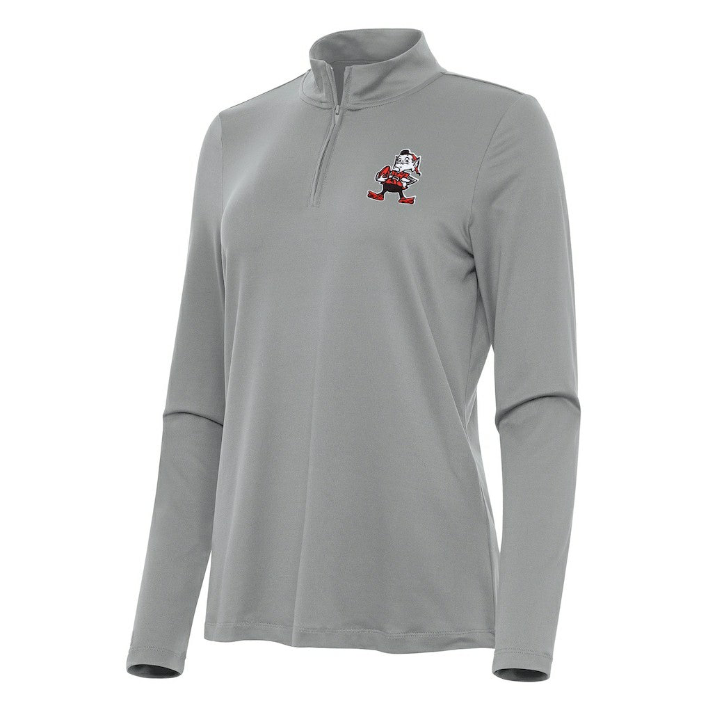 Cleveland Browns Antigua Women's Reprocess Quarter-Zip Top - Gray on sale