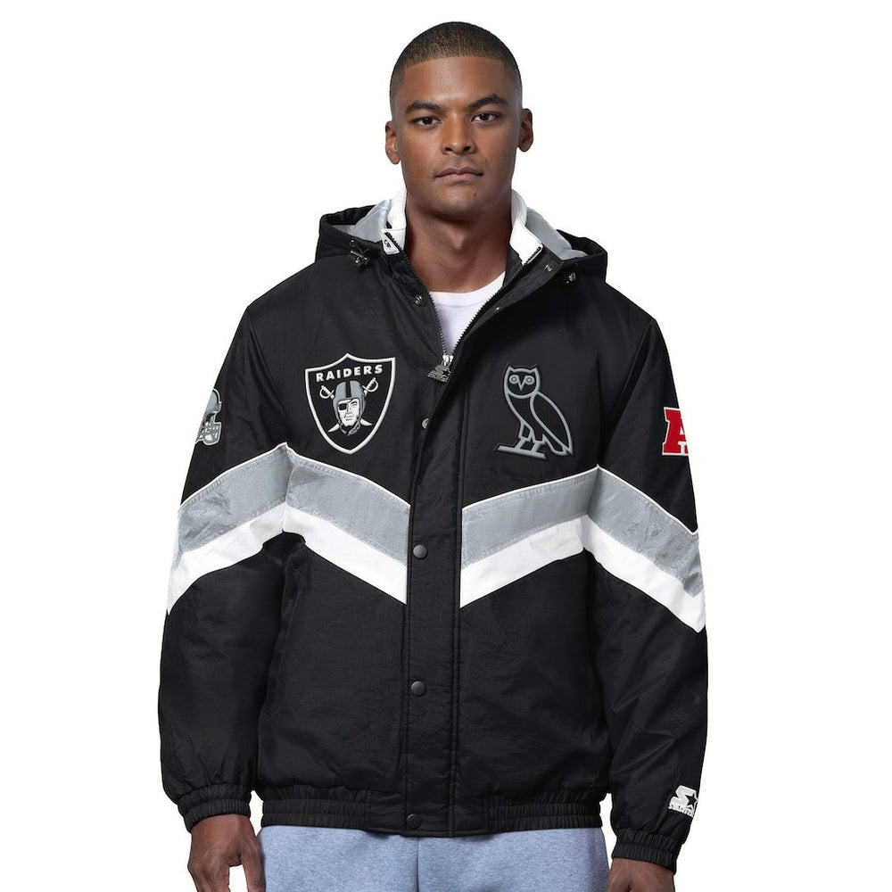 Las Vegas Raiders OVO x Starter Sideline Full-Snap Puffer Jacket - Black on sale