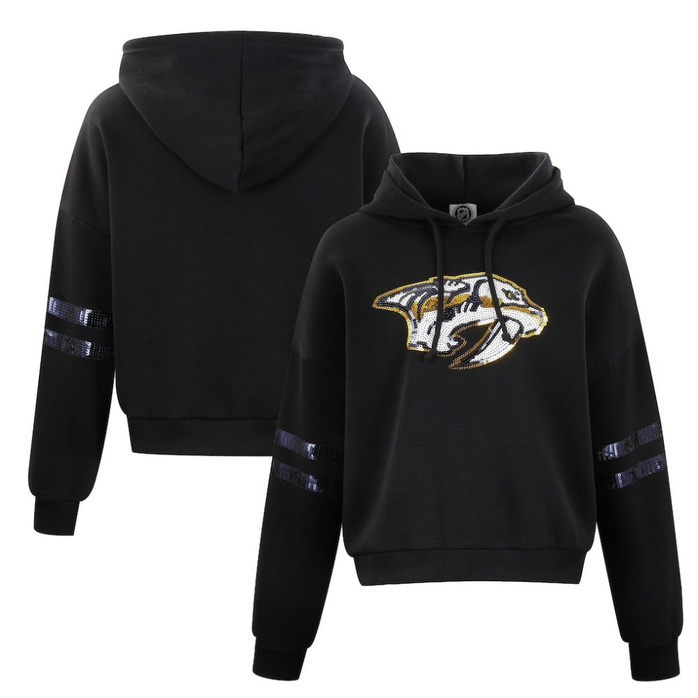 Nashville Predators Cuce Women's Sequin Cropped Pullover Hoodie - Black Hoodies