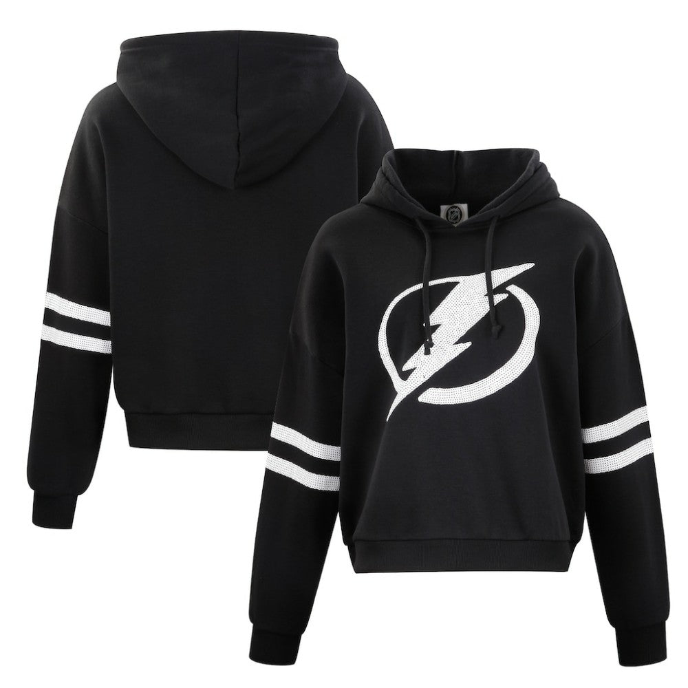 Tampa Bay Lightning Cuce Women's Sequin Cropped Pullover Hoodie - Black Hoodies