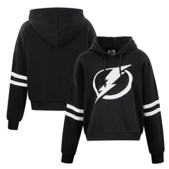 Tampa Bay Lightning Cuce Women's Sequin Cropped Pullover Hoodie - Black Hoodies