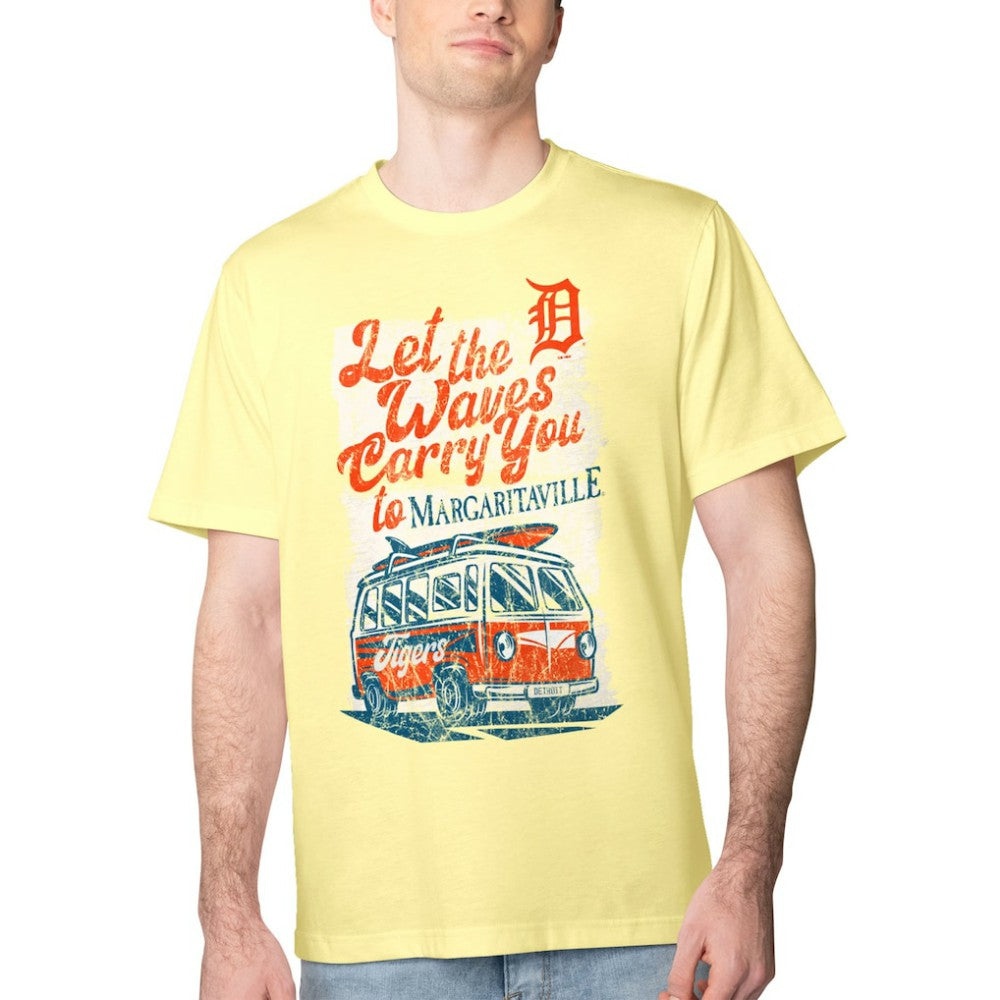 Detroit Tigers Margaritaville Bus Waves Graphic T-Shirt Yellow