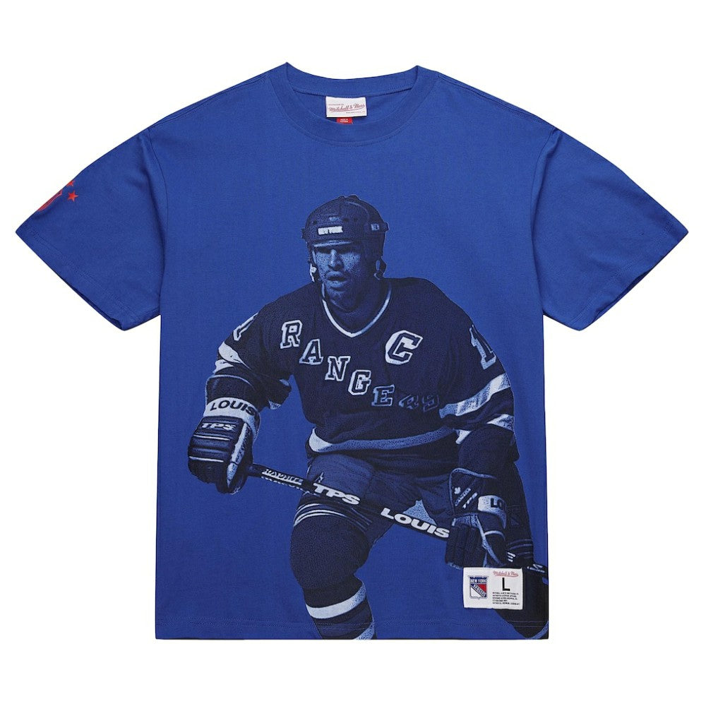 Mark Messier New York Rangers Mitchell & Ness NHL Ultimate Player Vintage Logo T-Shirt - Blue T-shirts