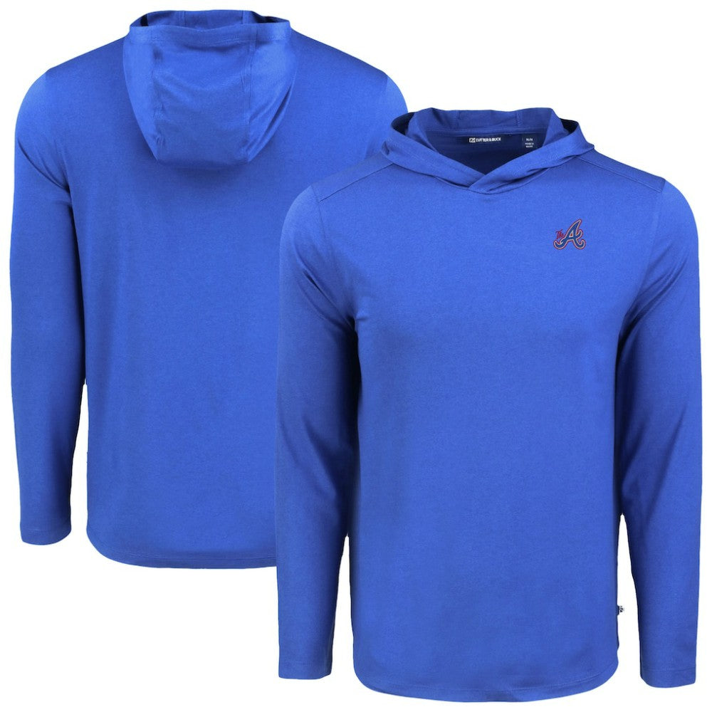 Atlanta Braves Cutter & Buck Coastline Epic Comfort Recycled Eco Hoodie Long Sleeve T-Shirt Blue