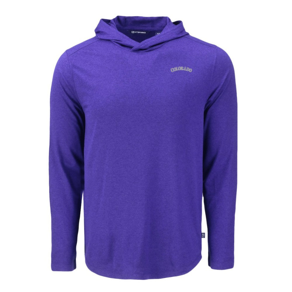 Colorado Rockies Cutter & Buck Coastline Epic Comfort Recycled Eco Hoodie Long Sleeve T-Shirt Purple