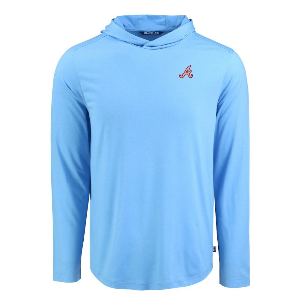 Atlanta Braves Cutter & Buck Coastline Epic Comfort Recycled Eco Hoodie Long Sleeve T-Shirt Powder Blue