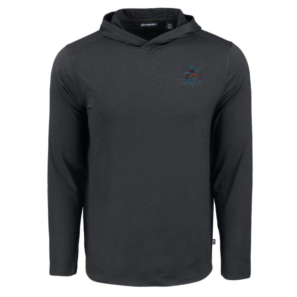 Miami Marlins Cutter & Buck Coastline Epic Comfort Recycled Eco Hoodie Long Sleeve T-Shirt Black