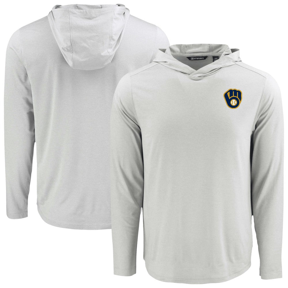 Milwaukee Brewers Cutter & Buck Coastline Epic Comfort Recycled Eco Hoodie Long Sleeve T-Shirt Gray