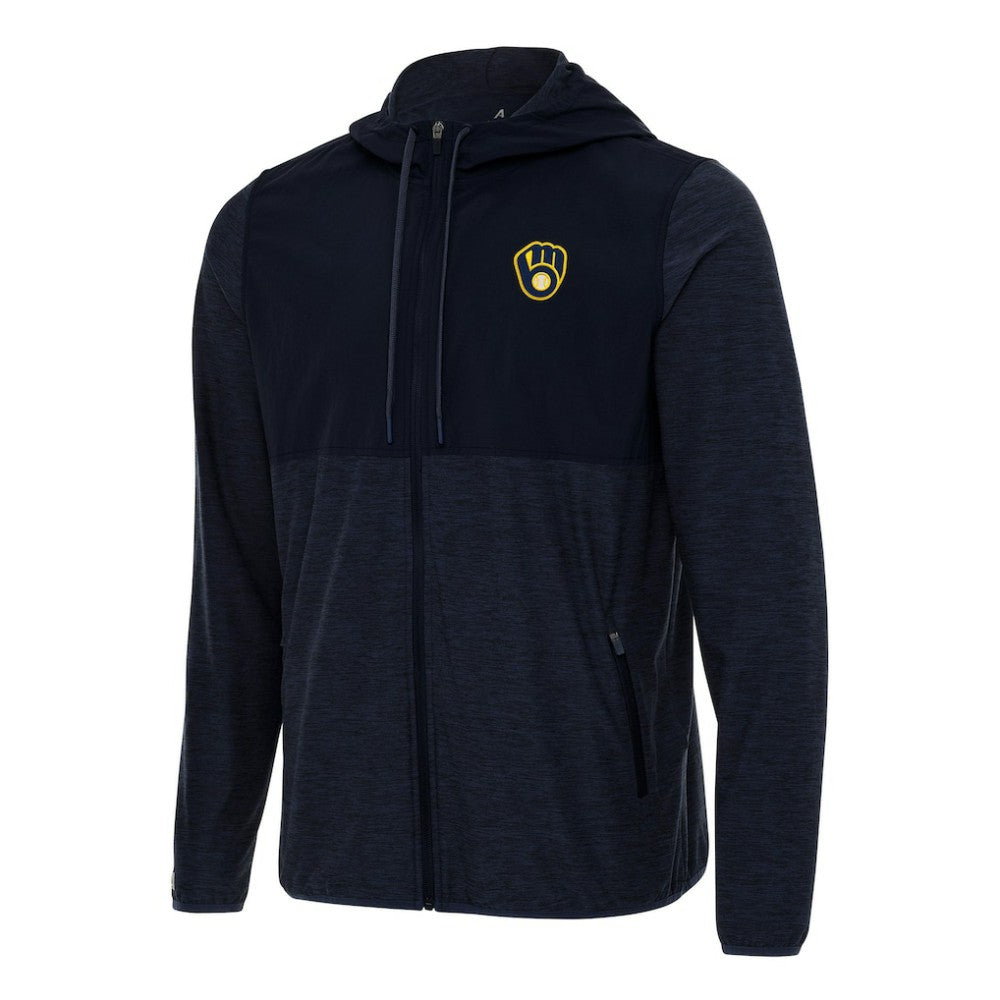 Milwaukee Brewers Antigua Sway Full-Zip Hoodie Navy