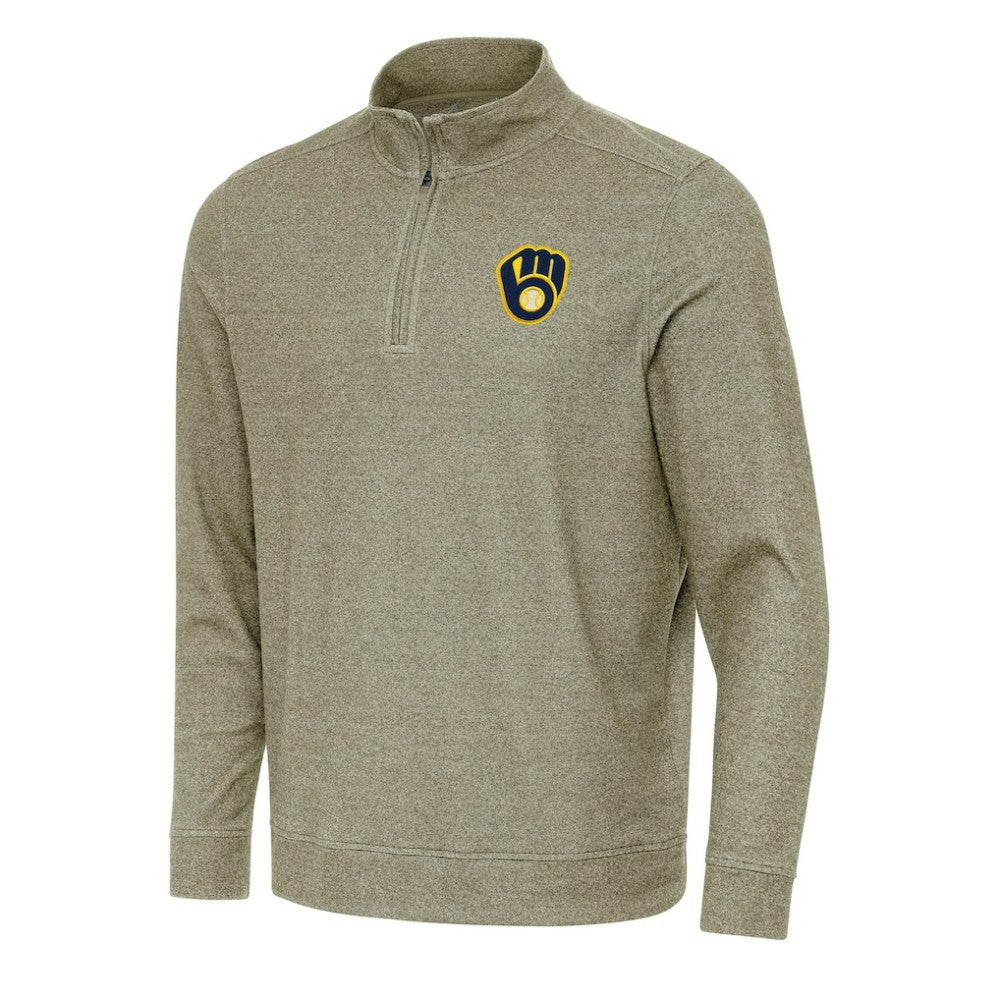 Milwaukee Brewers Antigua Subtle Quarter-Zip Sweatshirt Heather Olive