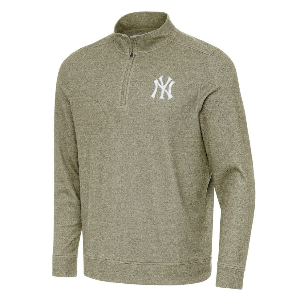 New York Yankees Antigua Subtle Quarter-Zip Sweatshirt Heather Olive