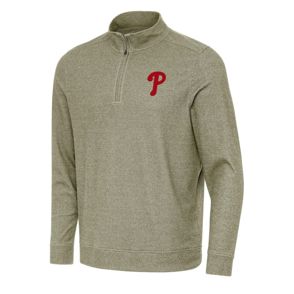 Philadelphia Phillies Antigua Subtle Quarter-Zip Sweatshirt Heather Olive