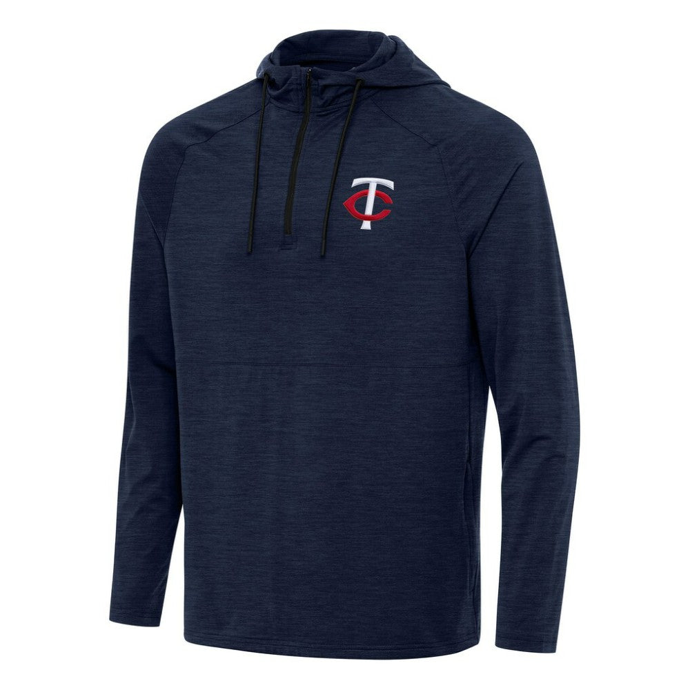 Minnesota Twins Antigua Spikes Quarter-Zip Pullover Hoodie Heather Navy