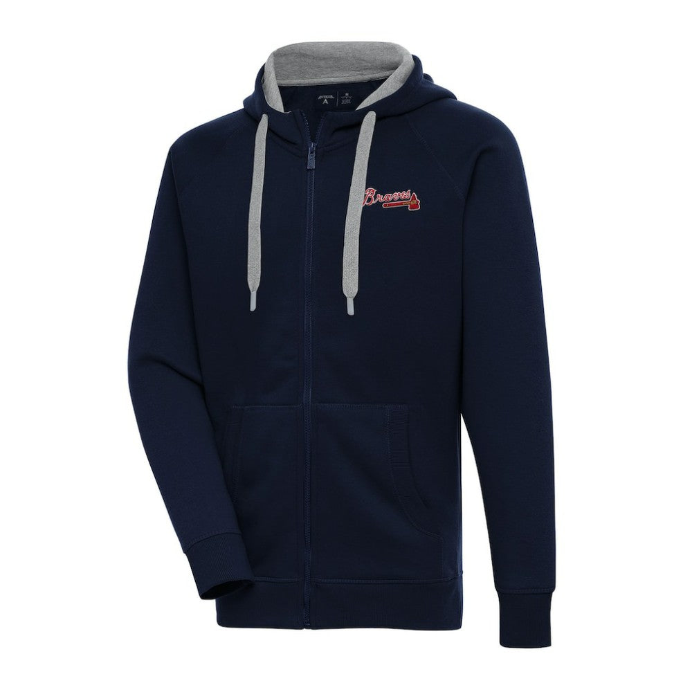 Atlanta Braves Antigua Big & Tall Victory Full-Zip Hoodie Jacket Navy