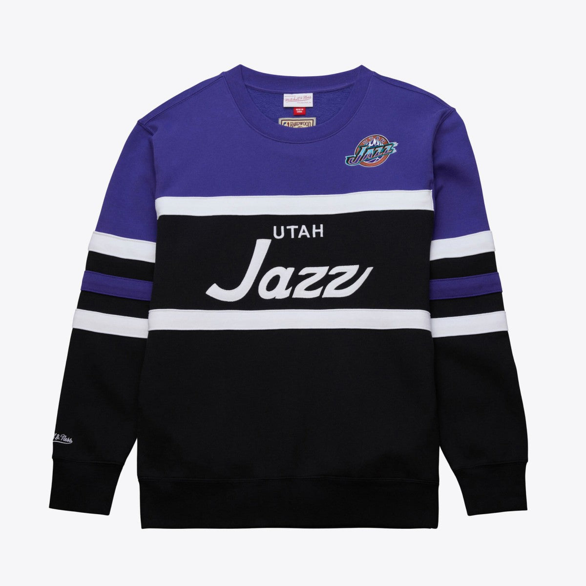 Utah Jazz Hardwood Classics Vintage Logo Head Coach Pullover Sweatshirt - Black/Purple sale