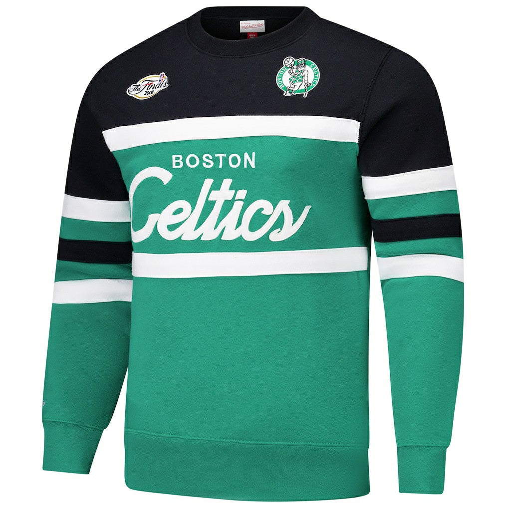 Boston Celtics Hardwood Classics Vintage Logo Head Coach Pullover Sweatshirt - Kelly Green/Black sale