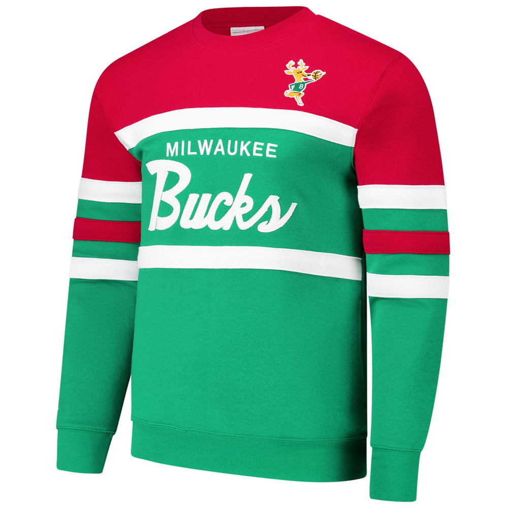 Milwaukee Bucks Hardwood Classics Vintage Logo Head Coach Pullover Sweatshirt - Green/Red for sale