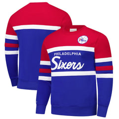 Philadelphia 76ers Hardwood Classics Vintage Logo Head Coach Pullover Sweatshirt - Royal/Red shop