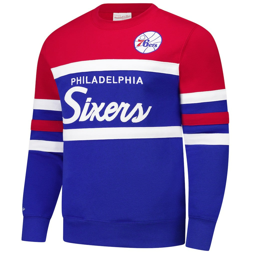 Philadelphia 76ers Hardwood Classics Vintage Logo Head Coach Pullover Sweatshirt - Royal/Red shop