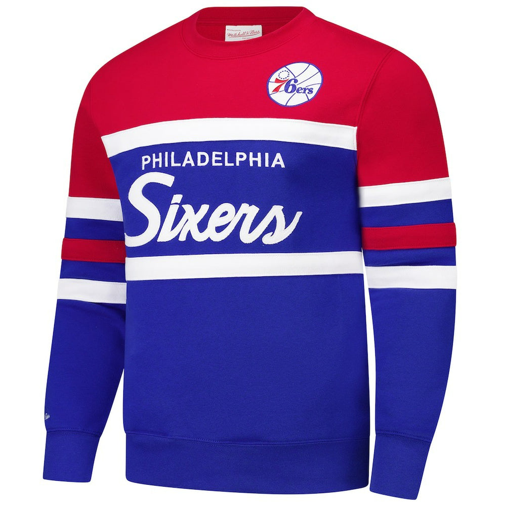Philadelphia 76ers Hardwood Classics Vintage Logo Head Coach Pullover Sweatshirt - Royal/Red shop