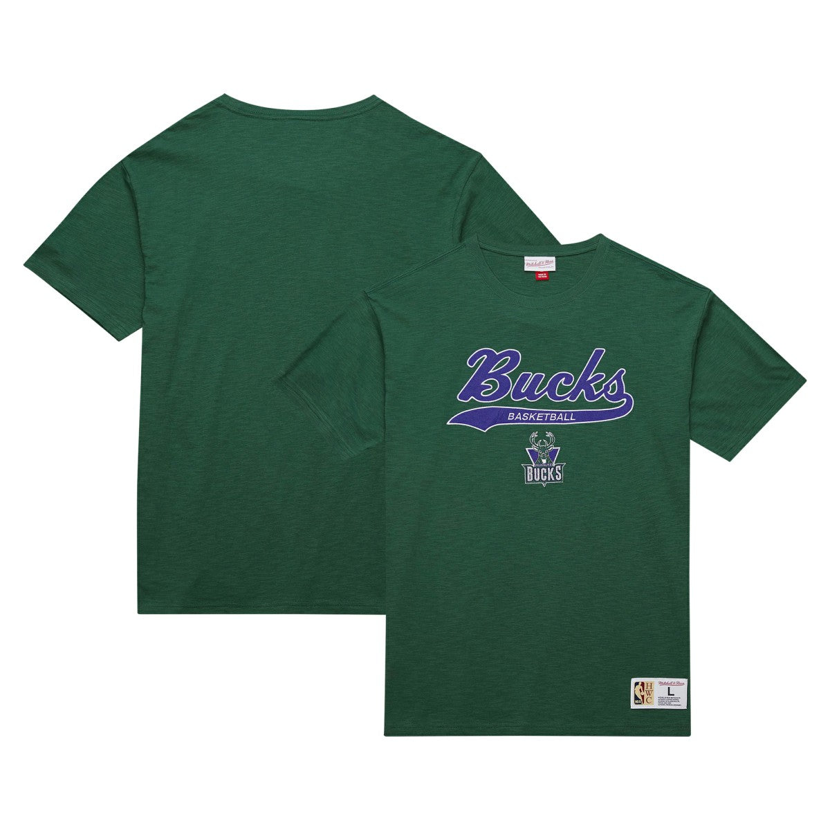 Milwaukee Bucks Hardwood Classics Felt Applique Slub T-Shirt - Green outlet