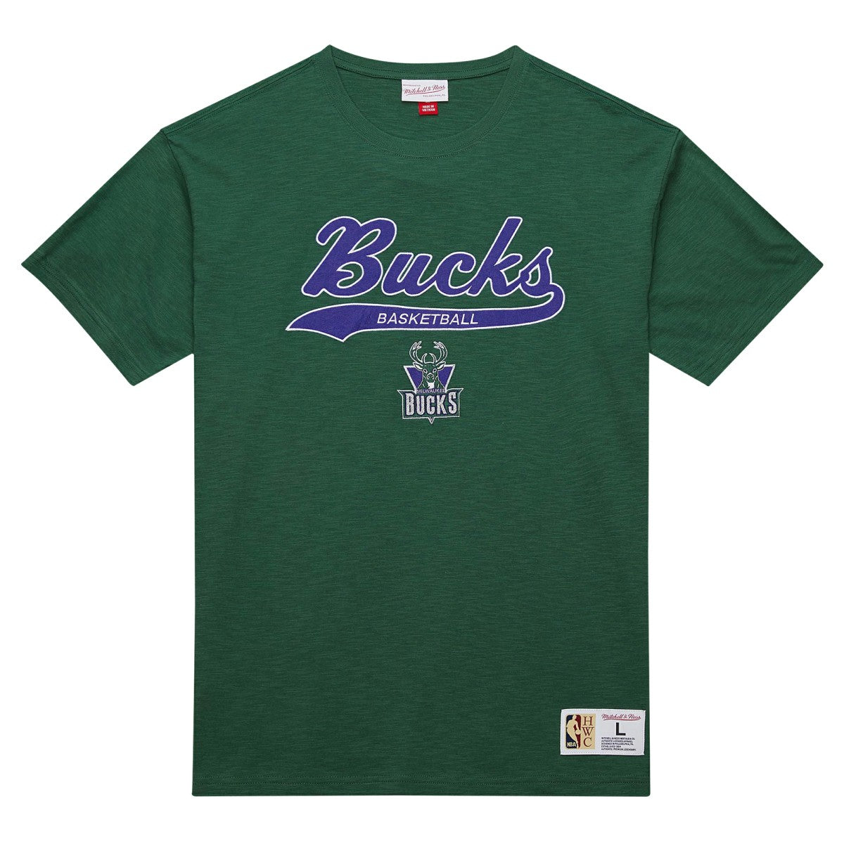 Milwaukee Bucks Hardwood Classics Felt Applique Slub T-Shirt - Green outlet